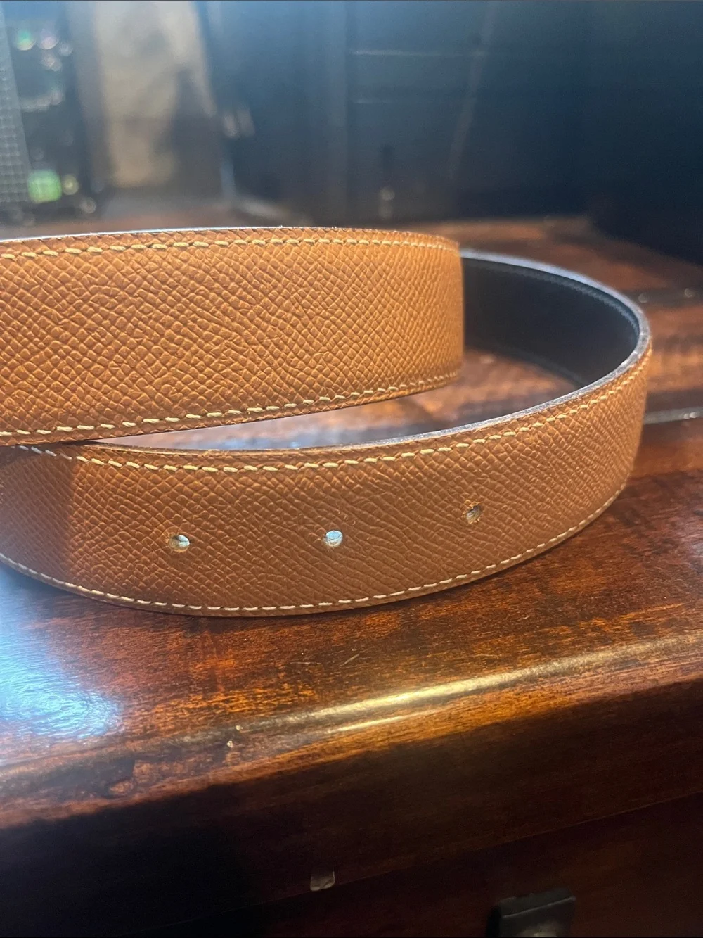 Hermes Leather Belt with Silver H Buckle - Tan